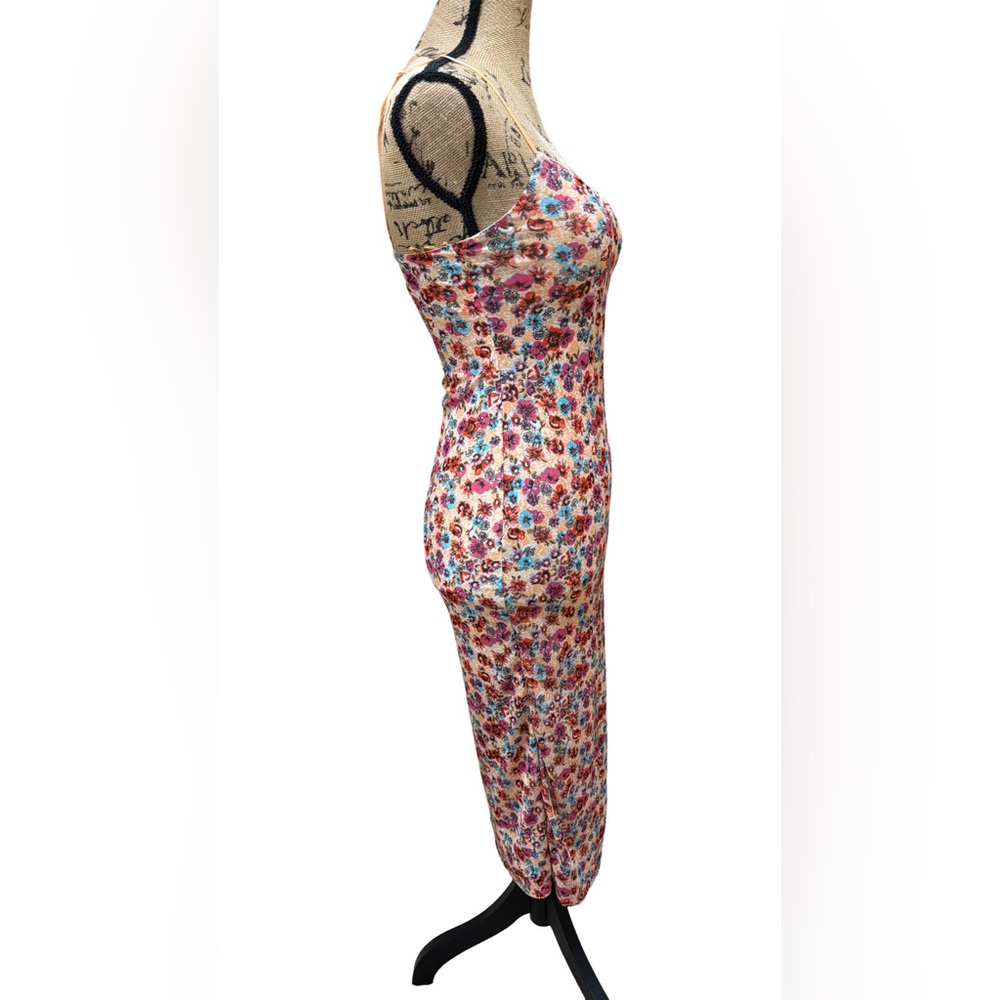 AFRM Pink Floral Slip Midi Dress with Spaghetti Straps - Picture 4 of 5